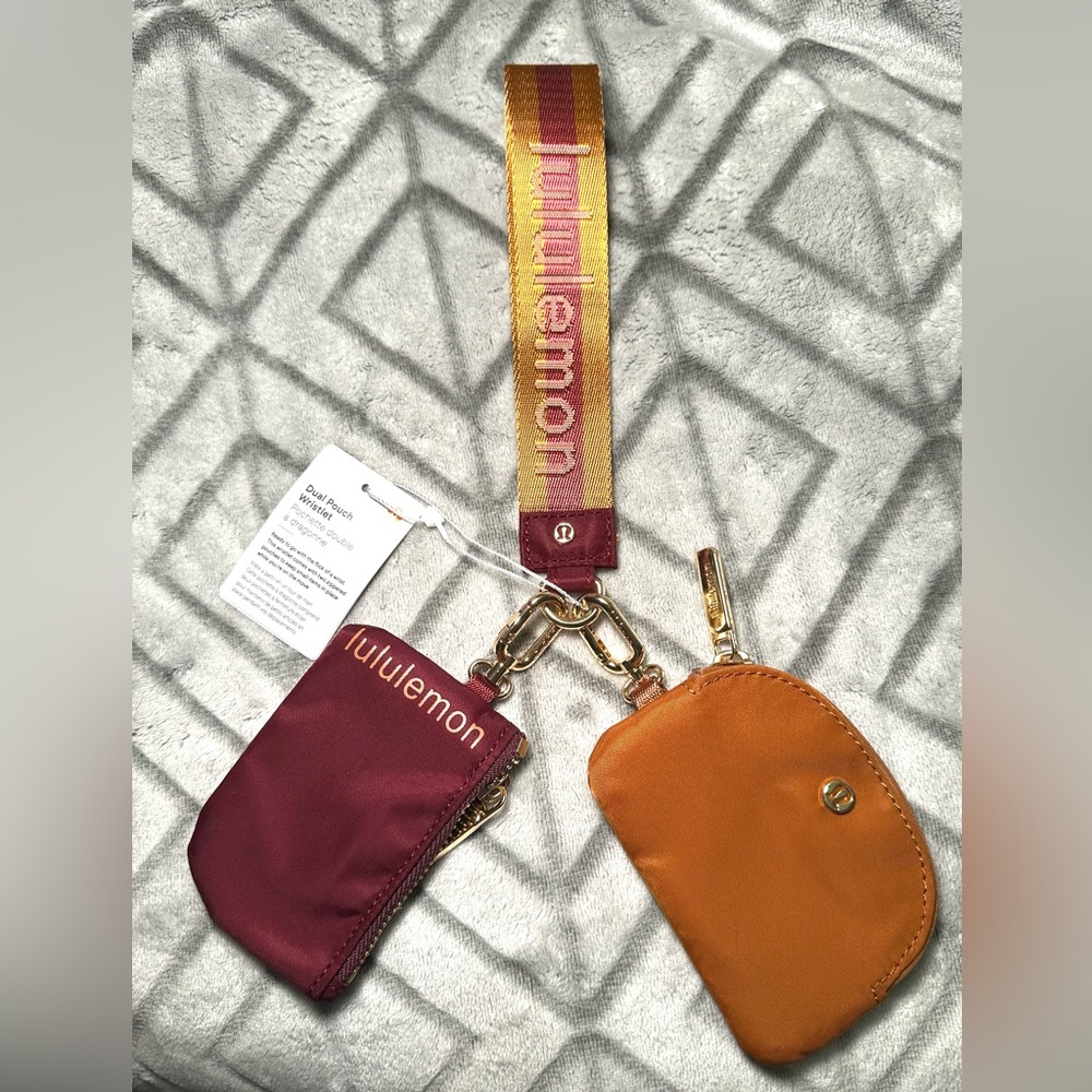 Lululemon Dual Pouch Wristlet -Maroon & Caramel color